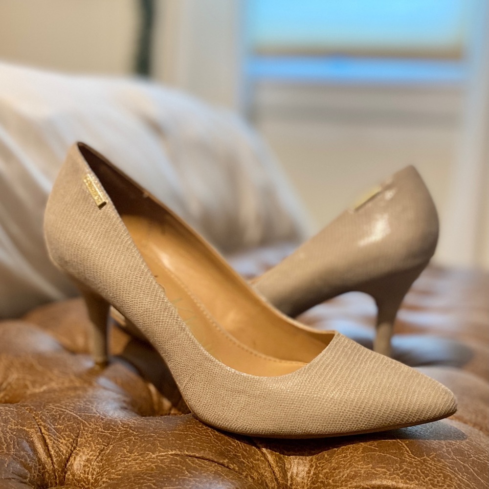 Calvin Klein Embossed Taupe Vegan Leather Pumps